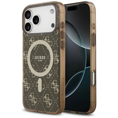 Etui Guess IML 4G Background MagSafe na iPhone 17 Pro - brązowe