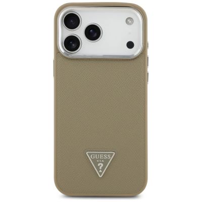 3. Etui Guess Grained Triangle Logo MagSafe na iPhone 17 Pro Max - brązowe