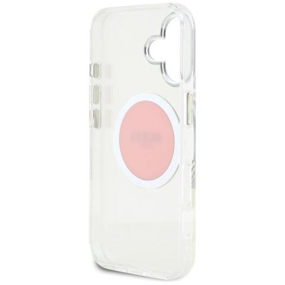 7. Etui Guess IML Metal Colored Circle Classic Logo MagSafe na iPhone 16 - różowe
