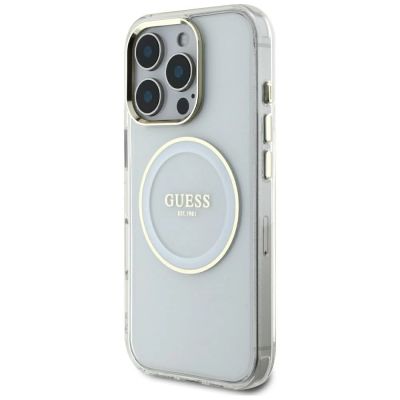 2. Etui Guess IML Metal Colored Circle Classic Logo MagSafe na iPhone 16 Pro Max - białe