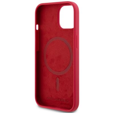 7. Etui Karl Lagerfeld Silicone Karl&Choupette Heads Ring MagSafe na iPhone 15 - czerwone