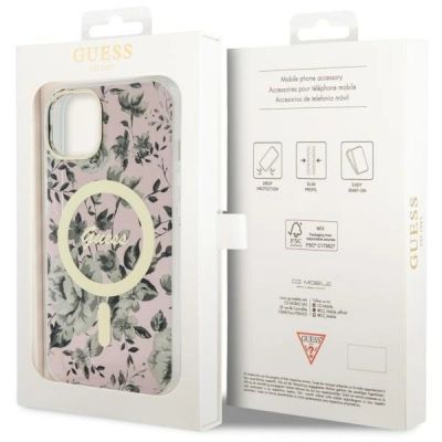 8. Etui Guess Flower MagSafe na iPhone 14 - różowe
