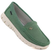 Skórzane półbuty damskie komfortowe zielone Jezzi 7075