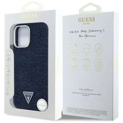 8. Etui Guess Denim Triangle Logo MagSafe na iPhone 16 Pro Max - niebieskie