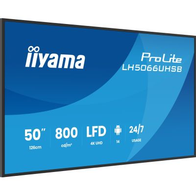 4. iiyama LH5066UHSB-B1AG signage display Płaski panel Digital Signage 127 cm (50") LCD Wi-Fi 800 cd/m2 4K Ultra HD Czarny Procesor wbudowany Android 24/7