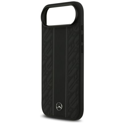 6. Etui Mercedes Leather Laurel Leaves Stripes MagSafe do iPhone 17 Air - czarne