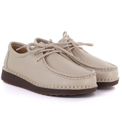 3. Skórzane półbuty damskie mokasyny sznurowane beżowe Artiker  58C1519