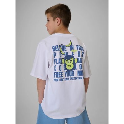 2. T-shirt loose z nadrukiem chłopięcy 4F 4FJRSS26TTSHM4276-10S