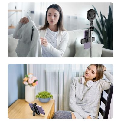 18. Selfie stick WC13YDS teleskopowy tripod 1.3m z podwójną lampą i uchwytem na telefon - czarny