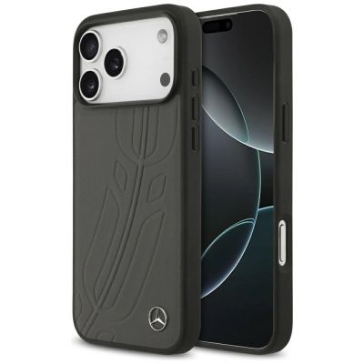 Etui Mercedes Leather Large Laurel Leave MagSafe na iPhone 17 Pro Max - czarno-szary