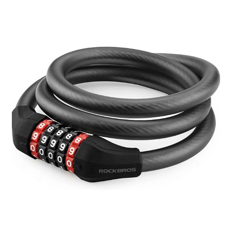 5. Zapięcie rowerowe Rockbros RKS531 na szyfr 5-cyfrowy linka stalowa 120 cm z oświetleniem LED - czarne