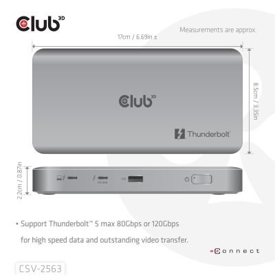 4. CLUB3D CSV-2563 stacja dokująca Thunderbolt 5 Srebrny