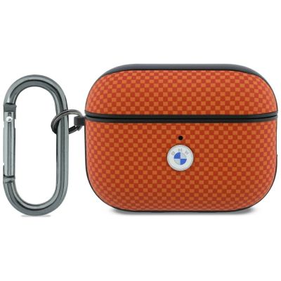 Etui BMW Textured Sign Kevlar Metal Logo na AirPods Pro 3 - pomarańczowe