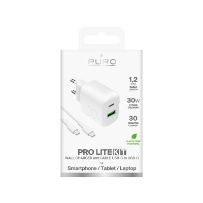 2. Ładowarka sieciowa Puro PROLITE 30W USB-A / USB-C + kabel USB-C - USB-C 1.2m - biała
