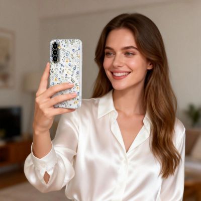 6. Etui Tech-Protect FlexAir+ na Samsung Galaxy A17 4G / 5G - stokrotki z liśćmi