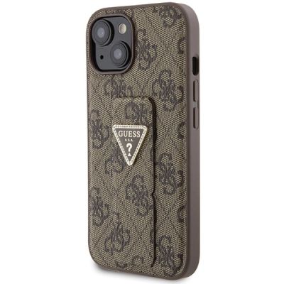 2. Etui Guess Grip Stand 4G Triangle Strass na iPhone 15 - brązowe