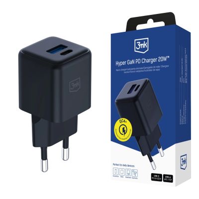 16. Ładowarka sieciowa 3mk Hyper GaN Charger 20W QC4+ PD PPS USB-C USB-A - czarna