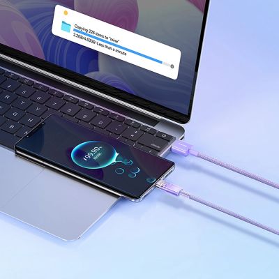 12. Kabel Baseus Explorer 100W USB-A - USB-C z inteligentnym czujnikiem temperatury 1m - fioletowy