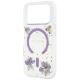 6. Etui Guess Resin Flowers Glitter MagSafe na iPhone 18 Pro / 17 Pro - fioletowe