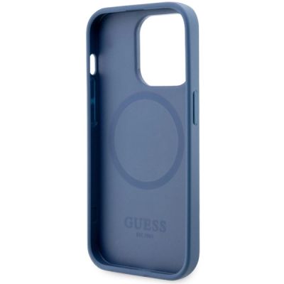7. Etui Guess 4G Printed Stripes MagSafe na iPhone 14 Pro - niebieskie