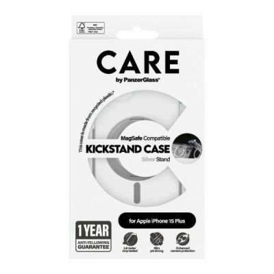 4. Etui CARE by PanzerGlass Kickstand Case MagSafe na iPhone 15 Plus - srebrne