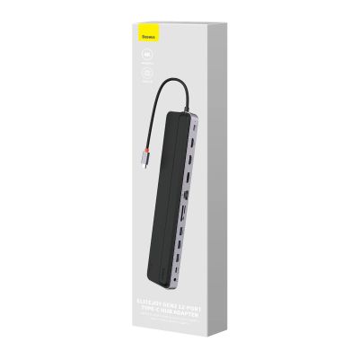 5. Baseus EliteJoy Gen2 uniwersalny HUB USB 12w1 z kablem USB-C 25cm podstawka pod notebook USB-A / USB-C / DP / HDMI / SD / TF / RJ45 / 3,5mm jack / PD 100W szary (WKSX030213)