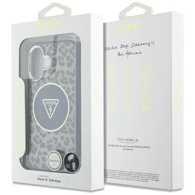 7. Etui Guess HC IML Leopard Triangle Cord Strap MagSafe do iPhone 16  - brązowe