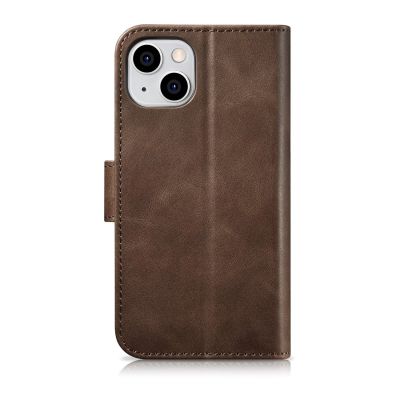 14. iCarer Oil Wax Wallet Case 2in1 etui iPhone 14 Plus skórzany pokrowiec z klapką Anti-RFID brązowy (WMI14220723-BN)