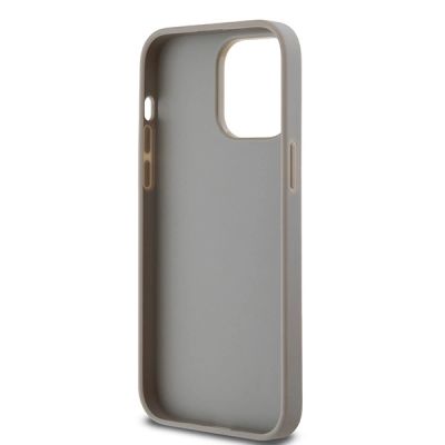 7. Etui DKNY Leather Mono Stripe & Metal Logo na iPhone 14 Pro - beżowe
