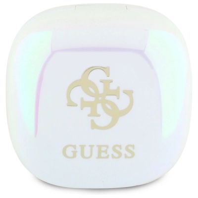 3. Słuchawki Bluetooth Guess Iridescent 4G Printed Logo TWS + stacja dokująca - białe