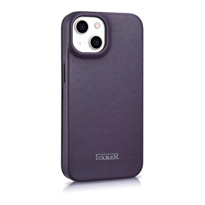 4. iCarer CE Premium Leather Folio Case skórzane etui iPhone 14 Plus z klapką magnetyczne MagSafe ciemnofioletowy (WMI14220715-DP)