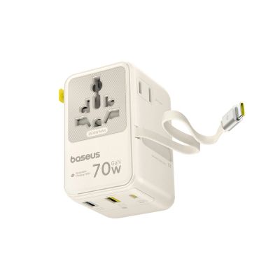 8. Adapter podróżny Baseus EnerCore CG11 70W 6w1 ze zwijanym kablem USB-C - biały