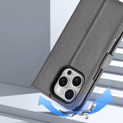 10. Etui skórzane Dux Ducis Lawa na iPhone 16 Pro z odłączanym portfelem magnetycznym - szare