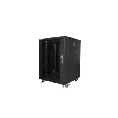 11. Szafa rack Lanberg FF01-6615-12B (15U; 19''; 848mm / 600mm / 600 mm; stojąca; Szklane; 800 kg; kolor czarny)