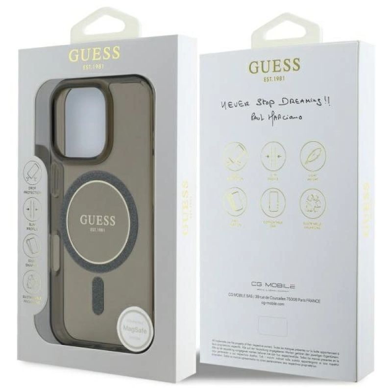 8. Etui Guess IML Glitter Circle MagSafe na iPhone 16 Pro - czarne