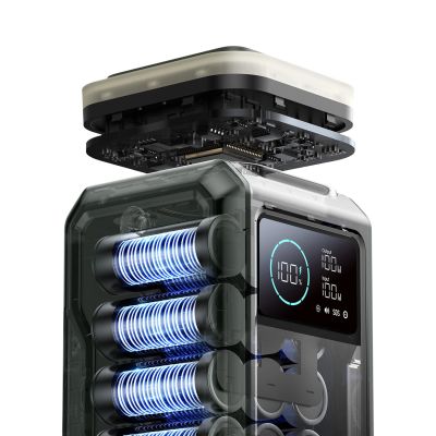 3. Powerbank Joyroom JR-PBF10 75000mAh 100W 3x USB-C 3x USB-A ze składaną latarką i rączką - zielony