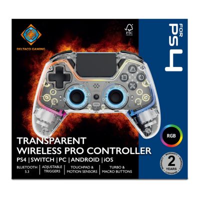 3. Deltaco Gaming GAM-169-T kontroler gier Przezroczysty Bluetooth/USB Gamepad Android, Nintendo Switch, PC, PlayStation 4, iOS