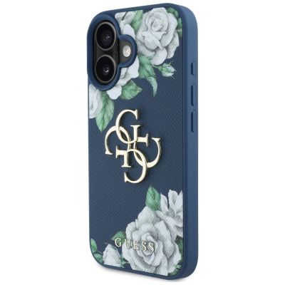 2. Etui Guess Grained Roses Big 4G logo na iPhone 16 - niebieskie