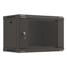 Szafa instalacyjna rack wisząca 19" 6U 540x350 czarna drzwi przeszklone LANBERG (Flat Pack)