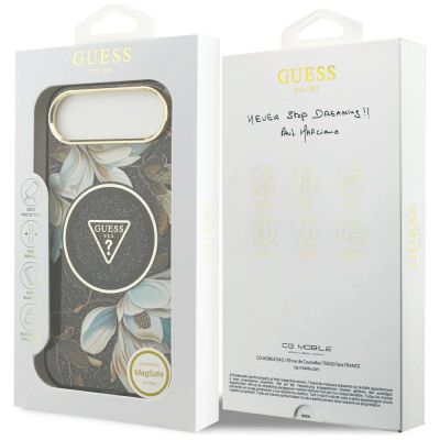 8. Etui Guess IML Glitter Flowers Triangle MagSafe do iPhone Air - czarne