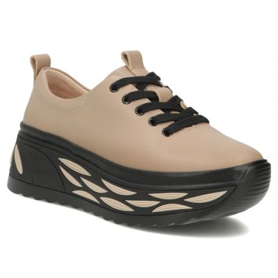 Skórzane półbuty sneakersy damskie na platformie taupe Filippo DP8006