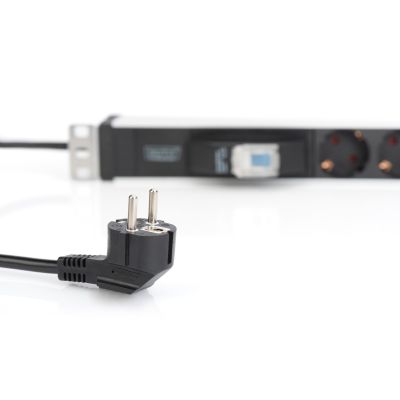 6. Digitus Listwa zasilająca PDU 19" Rack, 6x schuko, 2.0m, 1x wtyk unischuko, 16A, wyłącznik nadprądowy, profil aluminiowy