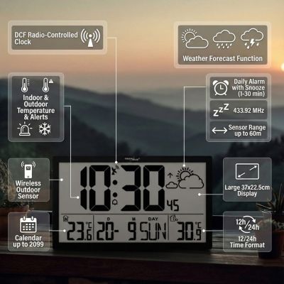 25. GREENBLUE ZEGAR ŚCIENNY LCD BARDZO DUŻY, TEMPERATURA, DATA GB218