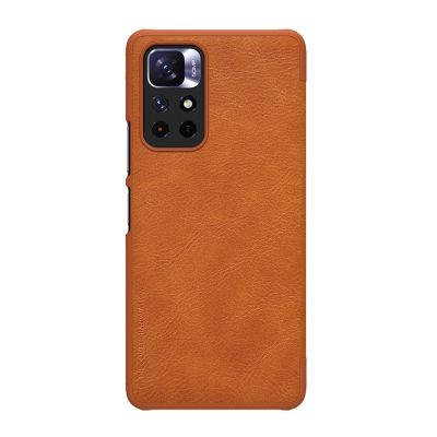 2. Nillkin Qin Case etui do Xiaomi Redmi Note 11T 5G / Note 11S 5G / Note 11 5G (China) / Poco M4 Pro 5G osłona na aparat kabura pokrowiec obudowa z klapką brązowy