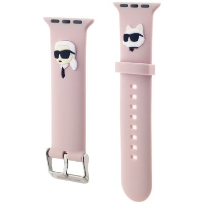 3. Pasek Karl Lagerfeld 3D Rubber Karl&Choupette Heads na Apple Watch 42/44/45/49mm - różowy