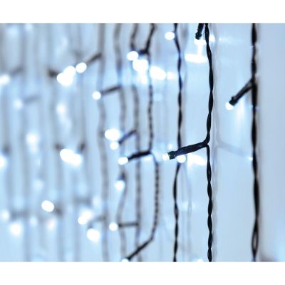 17. LAMPKI CHOINKOWE KURTYNA ŚWIETLNA ZEW 360 LED STEROWNIK TIMER ZIMNY BIAŁY KABEL ZIELONY