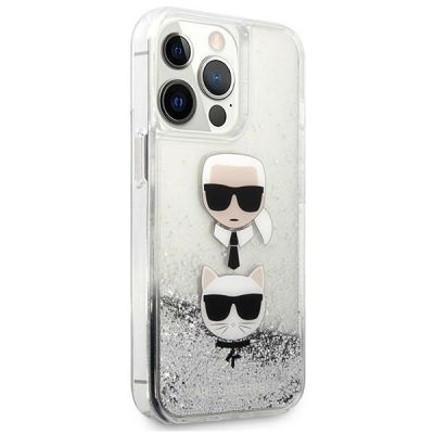 4. Etui Karl Lagerfeld Liquid Glitter Karl&Choupette Head na iPhone 13 Pro Max - srebrne