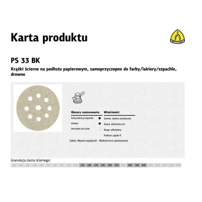 KLINGSPOR KRĄŻEK ŚCIERNY SAMOPRZYCZEPNY 225mm  PS33BK gr.220 GLS38 /50szt.