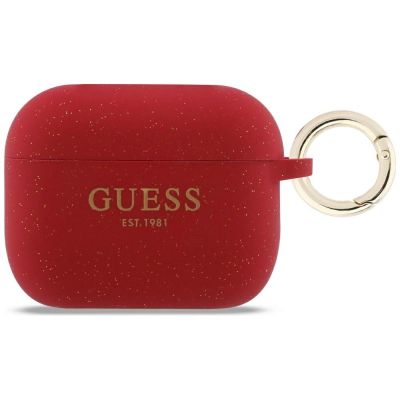 Etui Guess Silicone Glitter Ring na AirPods Pro 3 - czerwono-brokatowe
