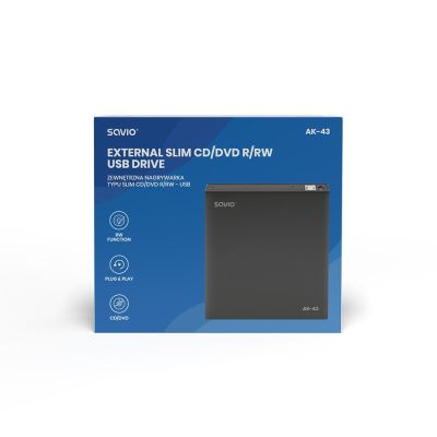 4. SAVIO NAGRYWARKA ZEWNĘTRZNA TYPU SLIM CD/DVD R/RW – USB 2.0 AK-43